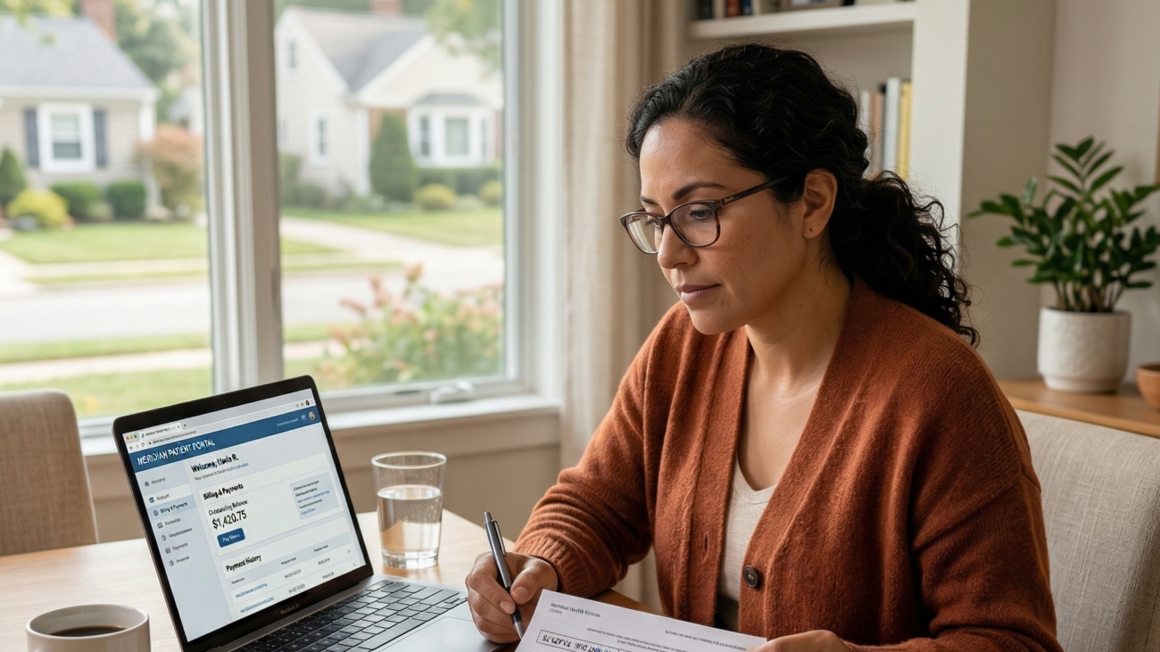 Patient billing statement displayed on a digital healthcare billing system