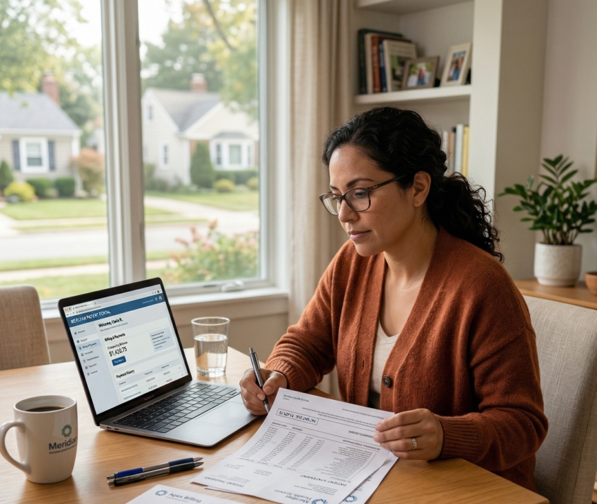 Patient billing statement displayed on a digital healthcare billing system