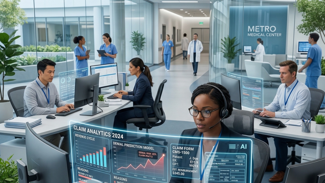 AI technology analyzing healthcare billing data to reduce claim denials in US medical practices