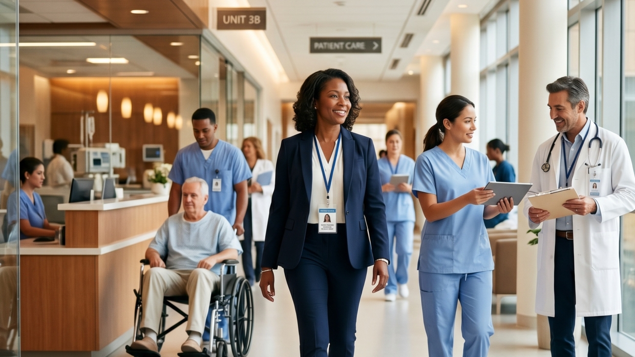 Healthcare professionals using digital systems and optimized workflows to improve hospital operations and patient care.