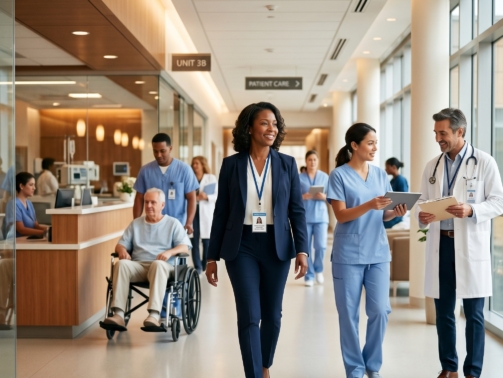 Healthcare professionals using digital systems and optimized workflows to improve hospital operations and patient care.