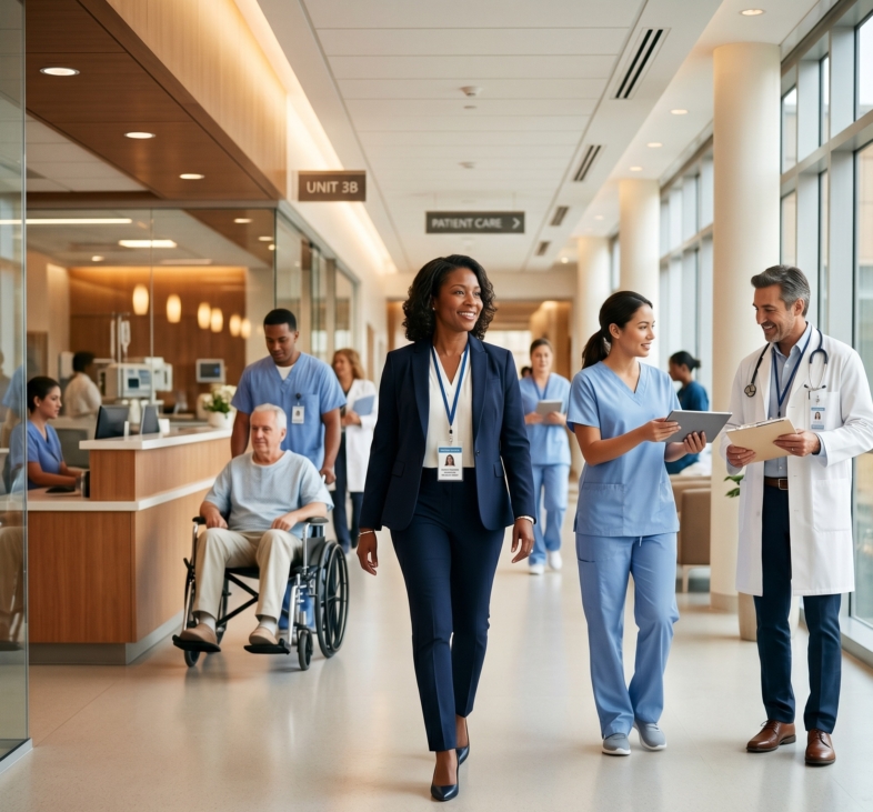 Healthcare professionals using digital systems and optimized workflows to improve hospital operations and patient care.