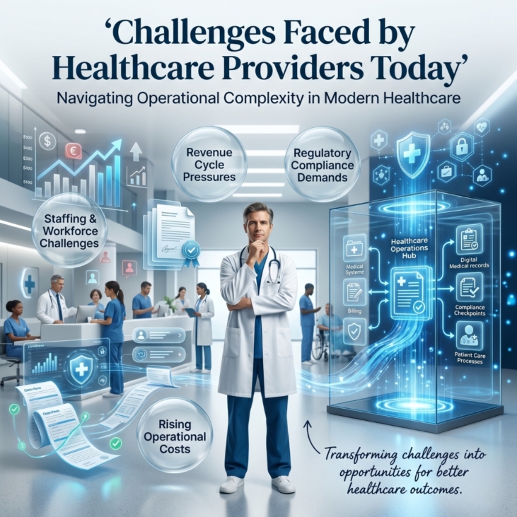 Healthcare professionals managing patient care, digital systems, and operational challenges in a modern hospital environment.