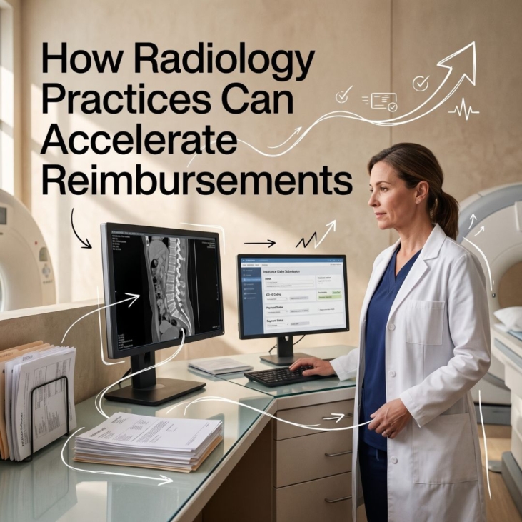 Radiology revenue cycle management specialists reviewing claims