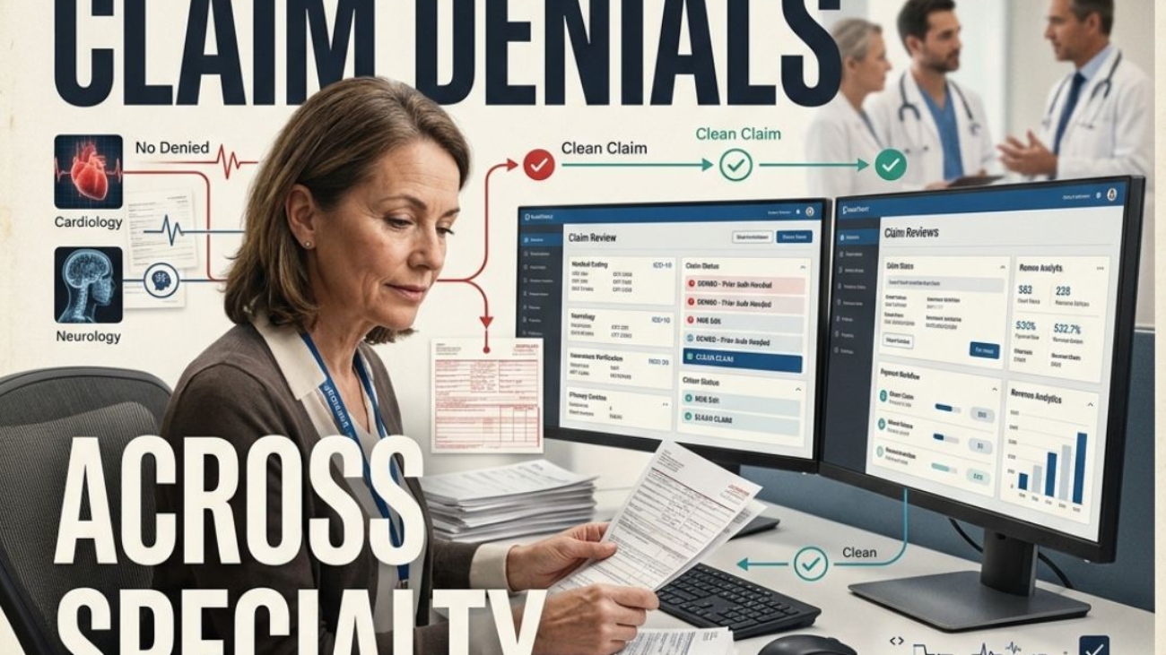 Healthcare billing specialists analyzing claim denial reports