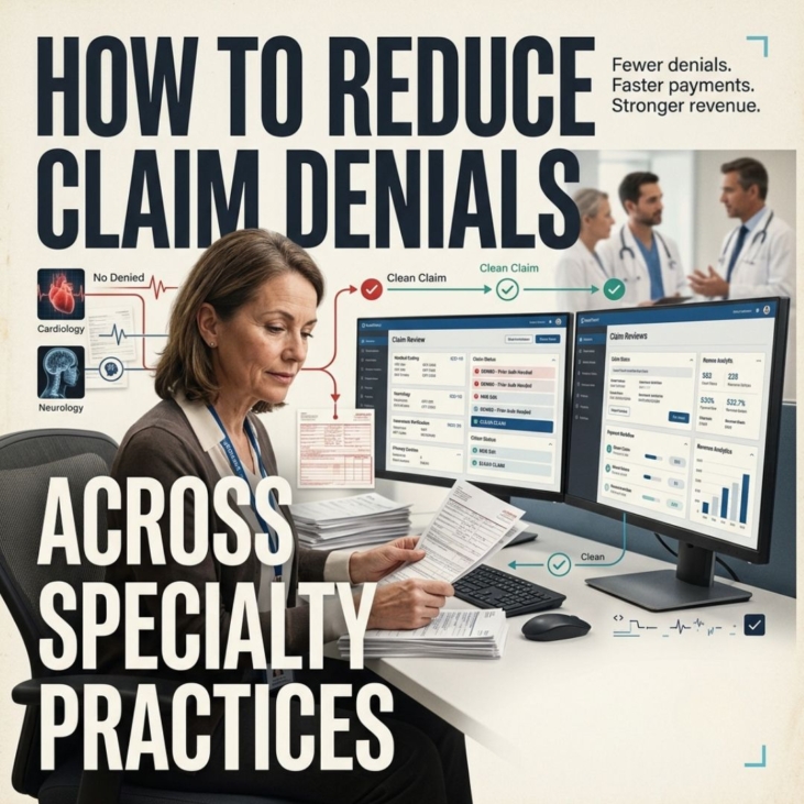 Healthcare billing specialists analyzing claim denial reports