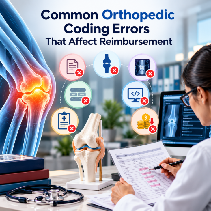 Medical coding specialist reviewing orthopedic patient records, diagnosis codes, procedure documentation, and insurance claims to improve reimbursement accuracy.
